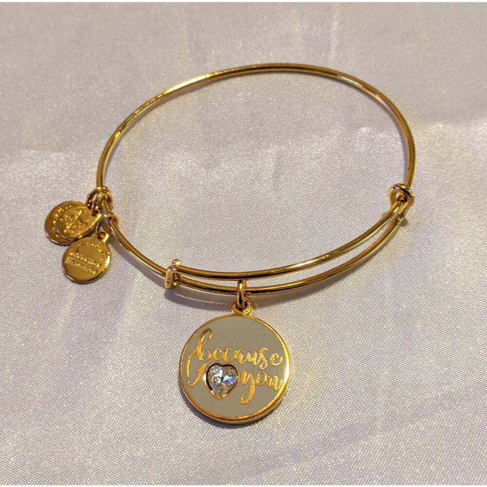 NWOT Alex and Ani Color Infusion Because I Love You Shiny Gold Bangle Bracelet